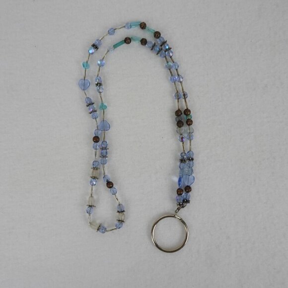 Handcrafted Beaded Lanyard Blue Glass Beads Colors of the Sea and Sky - Picture 1 of 8